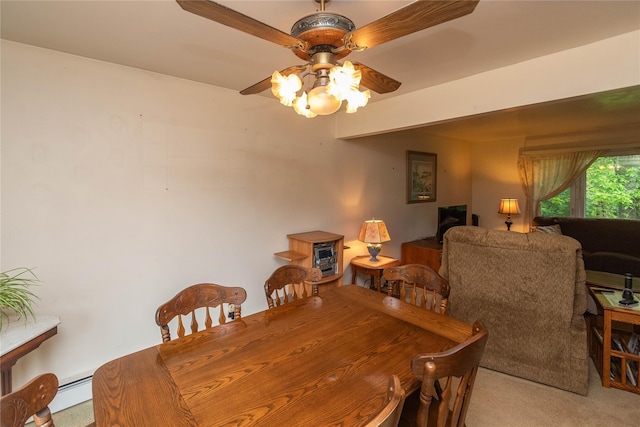 3042 Gomer St, Yorktown Heights, NY 10598 - dining area featuring carpet floors, ceiling fan, and baseboard heating
