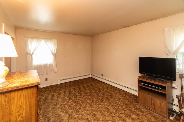 3042 Gomer St, Yorktown Heights, NY 10598 - unfurnished living room featuring healthy amount of natural light, a baseboard heating unit, and carpet