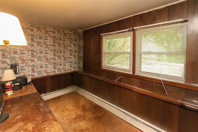 3042 Gomer St, Yorktown Heights, NY 10598 - detailed view of baseboard heating, wooden walls, and a wainscoted wall