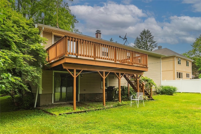 3042 Gomer St, Yorktown Heights, NY 10598 - back of house featuring a wooden deck, stairway, and a chimney