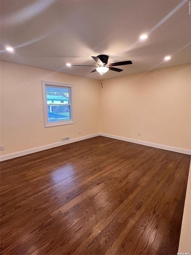 332 Browns Rd, Nesconset, NY 11767 - spare room featuring ceiling fan, dark wood-style flooring, baseboards, and recessed lighting