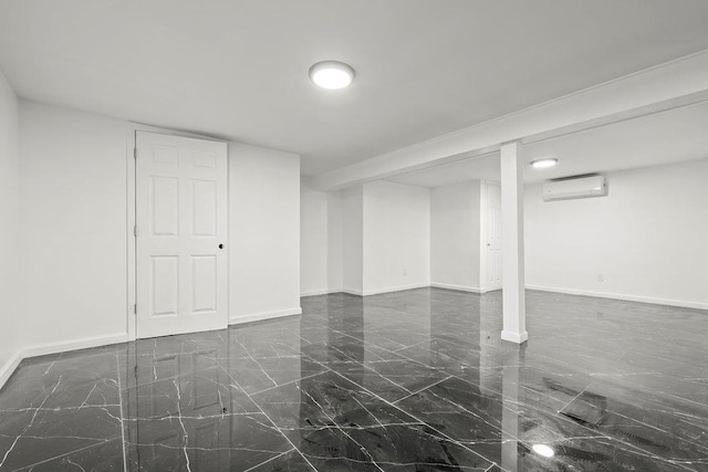 166-03 69th Ave, Fresh Meadows, NY 11366 - finished below grade area with marble tiled floors, a wall mounted air conditioner, and baseboards