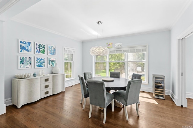 394 Mill Rd, Westhampton, NY 11977 - dining area with ornamental molding, dark wood-type flooring, and baseboards