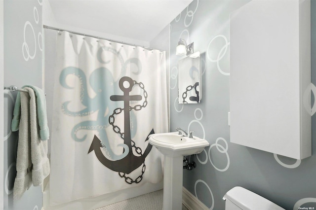 394 Mill Rd, Westhampton, NY 11977 - bathroom with toilet and curtained shower