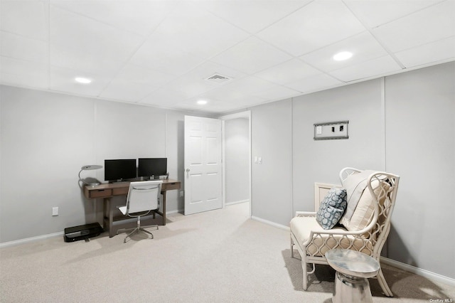 394 Mill Rd, Westhampton, NY 11977 - carpeted office with baseboards, a drop ceiling, and recessed lighting