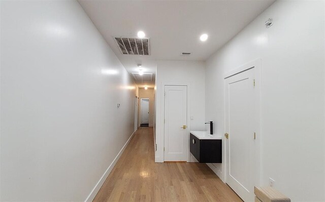 27 Catskill High Rail, Monroe, NY 10950 - hall featuring attic access, light wood-type flooring, baseboards, and recessed lighting