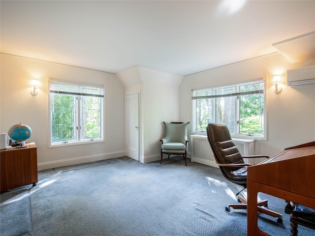 37 Longview Rd, Port Washington, NY 11050 - carpeted home office with plenty of natural light, baseboards, an AC wall unit, and radiator