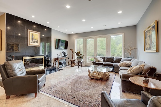 living room with recessed lighting
