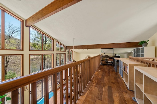 216 Cortese Rd, Call Listing Agent, PA 18405 - hall with beamed ceiling, dark wood-style flooring, an upstairs landing, and high vaulted ceiling
