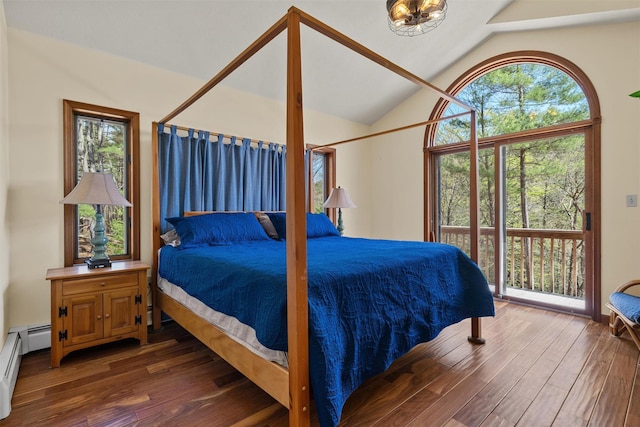 216 Cortese Rd, Call Listing Agent, PA 18405 - bedroom with hardwood / wood-style flooring, vaulted ceiling, and baseboard heating