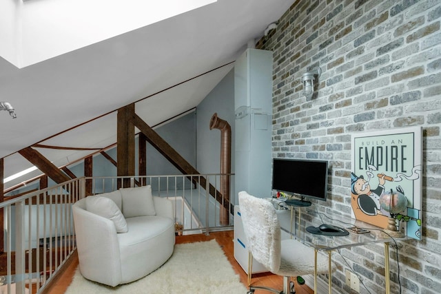 home office with wood finished floors
