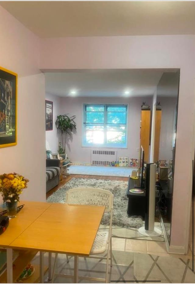 living room with radiator