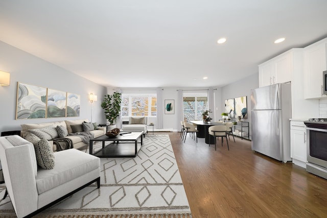 6629 74th St, Middle Village, NY 11379 - living area with dark wood finished floors and recessed lighting