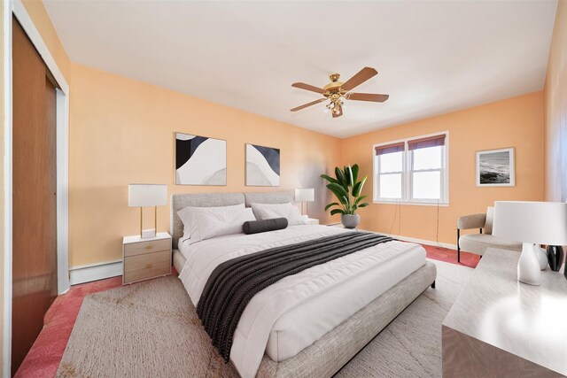 6629 74th St, Middle Village, NY 11379 - bedroom featuring a baseboard radiator, baseboards, ceiling fan, and a closet