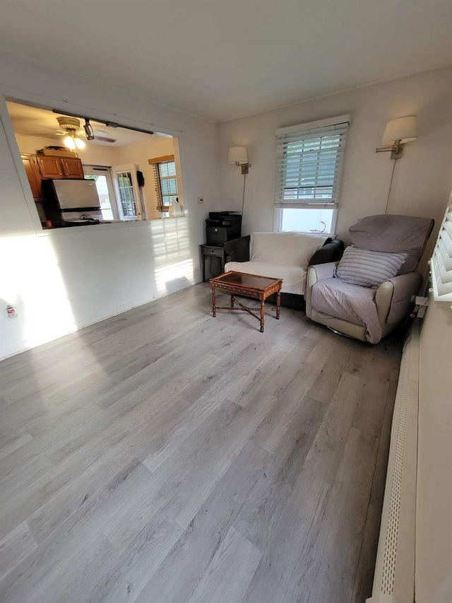 53 Bayview Ave, East Islip, NY 11730 - living area with wood finished floors and ceiling fan