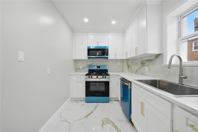 234 Quincy Ave, Bronx, NY 10465 - kitchen with appliances with stainless steel finishes, a sink, recessed lighting, tasteful backsplash, and white cabinets