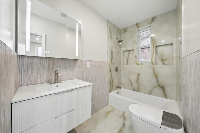 234 Quincy Ave, Bronx, NY 10465 - bathroom with tile walls, vanity, toilet, and  shower combination