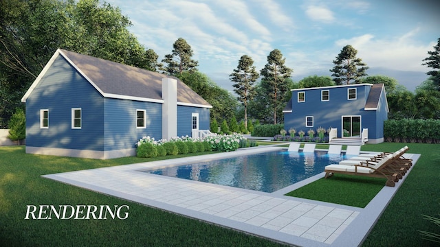 28 Lynncliff Rd, Hampton Bays, NY 11946 - outdoor pool with a yard and a patio area