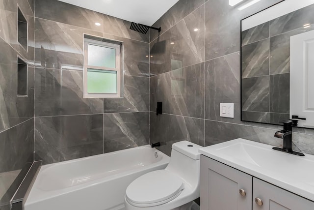 147 Florence St, Yonkers, NY 10704 - bathroom with tile walls, toilet, shower / bath combination, and vanity