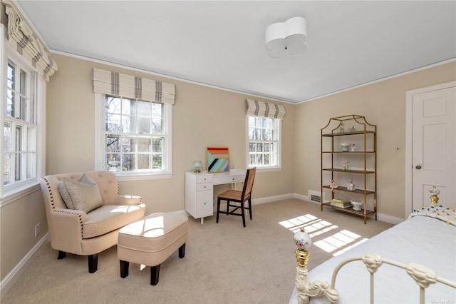 3 Barkers Point Rd, Sands Point, NY 11050 - bedroom with light carpet, ornamental molding, and baseboards