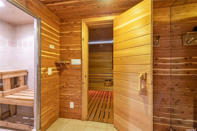 3 Barkers Point Rd, Sands Point, NY 11050 - relaxing sauna with wood walls and tile patterned floors