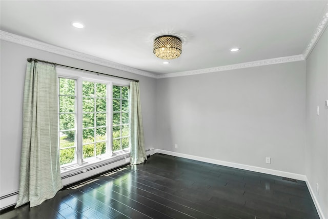 8 Hazel Rd, Port Washington, NY 11050 - spare room featuring plenty of natural light, a baseboard heating unit, crown molding, dark wood finished floors, and recessed lighting