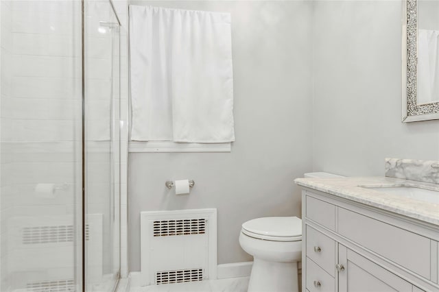 8 Hazel Rd, Port Washington, NY 11050 - full bath with radiator, vanity, a shower stall, and marble finish floors