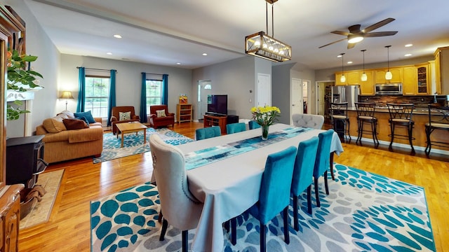 293 S Centerville Rd, Middletown, NY 10940 - dining area featuring light wood-type flooring, a ceiling fan, and recessed lighting