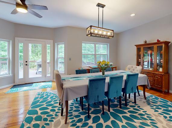 293 S Centerville Rd, Middletown, NY 10940 - dining area with light wood-style floors, ceiling fan, recessed lighting, and baseboards