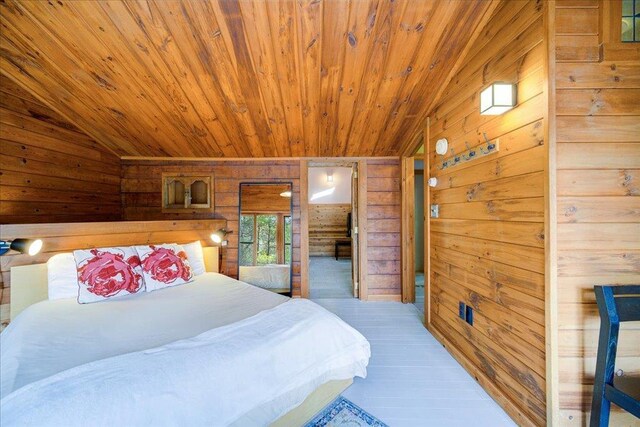 62 Stag Forest Rd, Forestburgh, NY 12777 - bedroom featuring lofted ceiling, wood walls, and wood ceiling