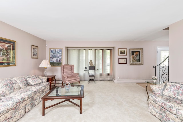 284 Bow Dr, Hauppauge, NY 11788 - carpeted living room with a baseboard radiator