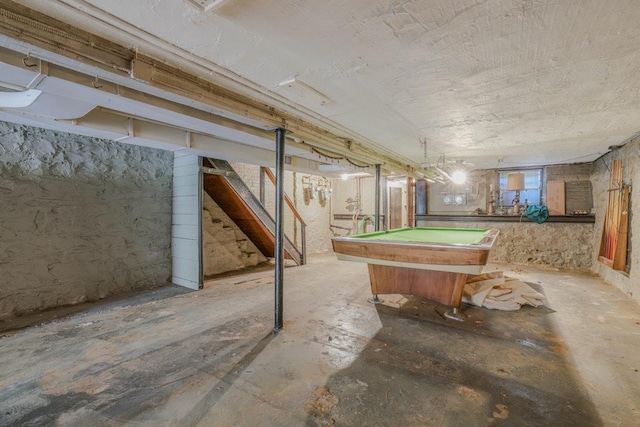 62-12 60th Dr, Maspeth, NY 11378 - below grade area featuring pool table and stairway