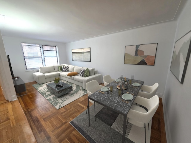 living area featuring baseboards