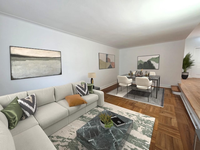 living room featuring baseboards