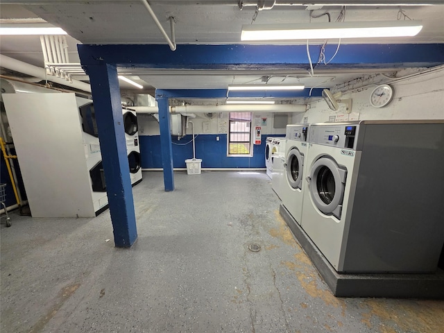 below grade area with washer and dryer
