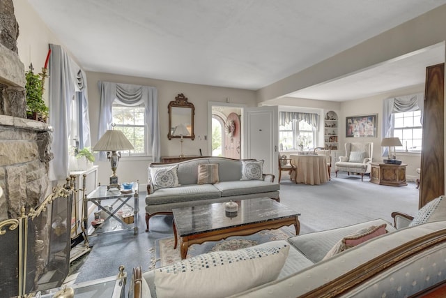living area with carpet floors