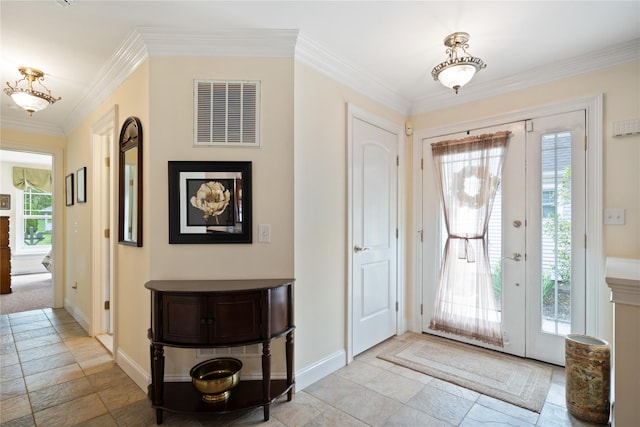 7 White Oak Ct Unit 7, Coram, NY 11727 - foyer entrance with ornamental molding, baseboards, and stone tile flooring
