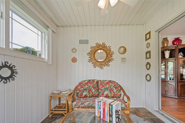 7 White Oak Ct Unit 7, Coram, NY 11727 - living area featuring a ceiling fan and wooden ceiling