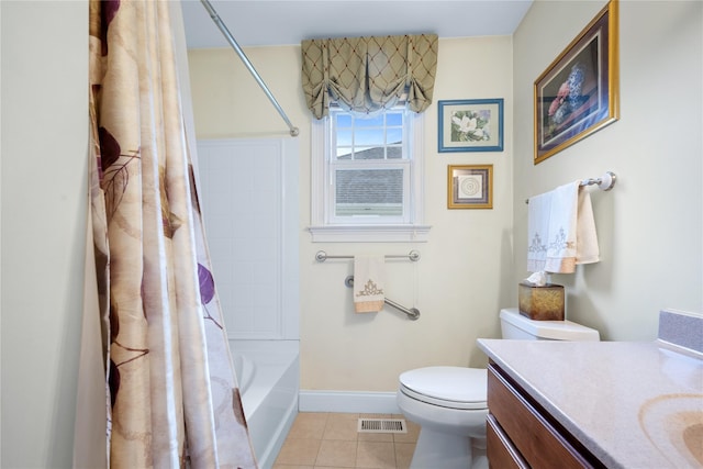 7 White Oak Ct Unit 7, Coram, NY 11727 - full bath featuring toilet, tile patterned flooring, vanity, baseboards, and shower / bath combination with curtain