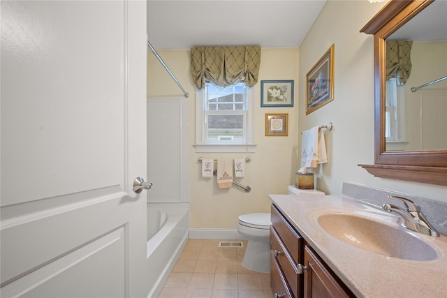7 White Oak Ct Unit 7, Coram, NY 11727 - bathroom with tile patterned flooring, vanity, baseboards, toilet, and bathtub / shower combination