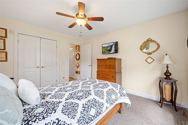 7 White Oak Ct Unit 7, Coram, NY 11727 - bedroom with a closet, baseboards, carpet, and ceiling fan