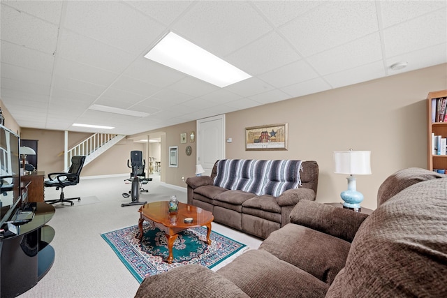 7 White Oak Ct Unit 7, Coram, NY 11727 - carpeted living room featuring a drop ceiling