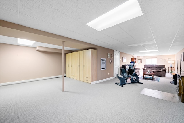 7 White Oak Ct Unit 7, Coram, NY 11727 - basement with carpet, baseboards, and a paneled ceiling