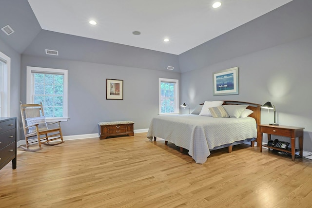 1988 Beekman Ct, Yorktown Heights, NY 10598 - bedroom featuring vaulted ceiling, light wood-style flooring, multiple windows, baseboards, and recessed lighting