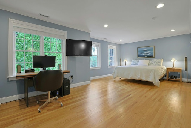 1988 Beekman Ct, Yorktown Heights, NY 10598 - bedroom featuring crown molding, baseboards, light wood-type flooring, recessed lighting, and a desk