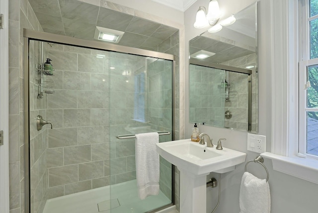 1988 Beekman Ct, Yorktown Heights, NY 10598 - bathroom with a shower stall, healthy amount of natural light, and ornamental molding