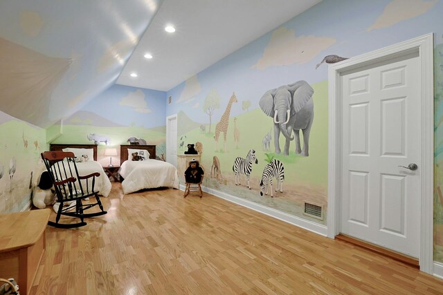 1988 Beekman Ct, Yorktown Heights, NY 10598 - bedroom featuring lofted ceiling, wood finished floors, recessed lighting, and baseboards
