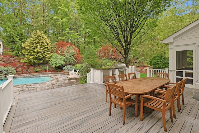 1988 Beekman Ct, Yorktown Heights, NY 10598 - wooden terrace with area for grilling, outdoor dining area, and a grill