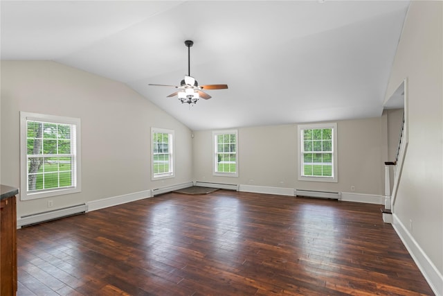 5105-5103 Rte 82, Salt Point, NY 12578 - spare room featuring a baseboard radiator, a ceiling fan, vaulted ceiling, wood-type flooring, and baseboards