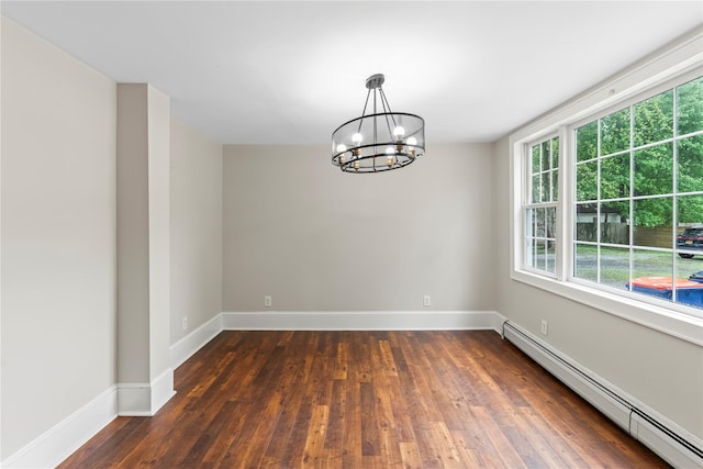 5105-5103 Rte 82, Salt Point, NY 12578 - unfurnished dining area with baseboard heating, a chandelier, dark wood-style flooring, and baseboards